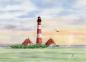 Preview: Postkarte DIN-A6  Aquarell Maritim Kunst Druck Kunstdruck Nordsee St. Peter Ording SPO Westerhever Leuchtturm Meer Strand
